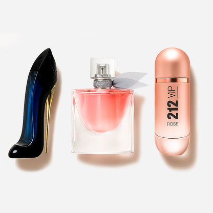 Combo de 3 perfumes Carolina Herrera GOOD GIRL, Lancôme LA VIE EST BELLE e Carolina Herrera 212 VIP ROSÉ 100ml
